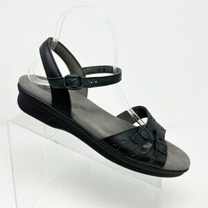 SAS Duo Womens Black Strappy Slingback Flat Comfort Sandals 10 Narrow Summer